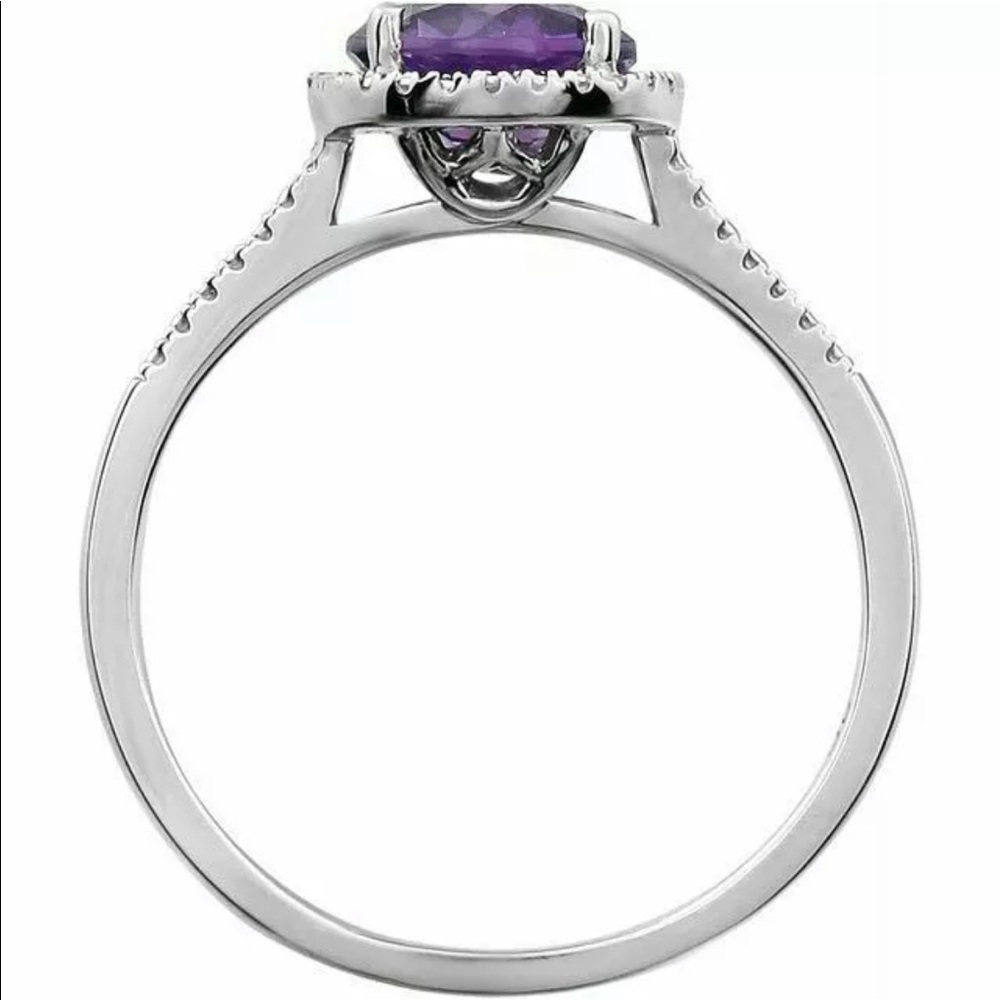 Amethyst Diamond Halo Ring Sterling Silver - Picture 2 of 2